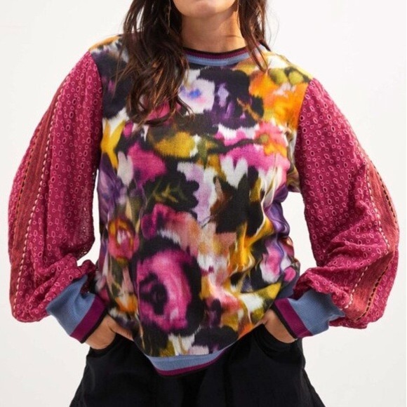 Anthropologie Sweaters - Anthropologie Bl-nk London Contrast Eyelet Pullover L Sweater Balloon Sleeve